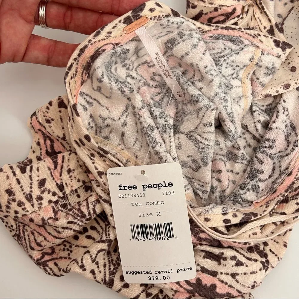 NWT free people Madagascar halter top in neutral cream and pink size medium